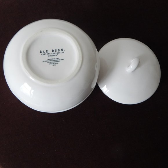 Rae Dunn Hand Painted White Ceramic Canister w/ Lid “Store” Grooved Stripes New - Picture 6 of 8